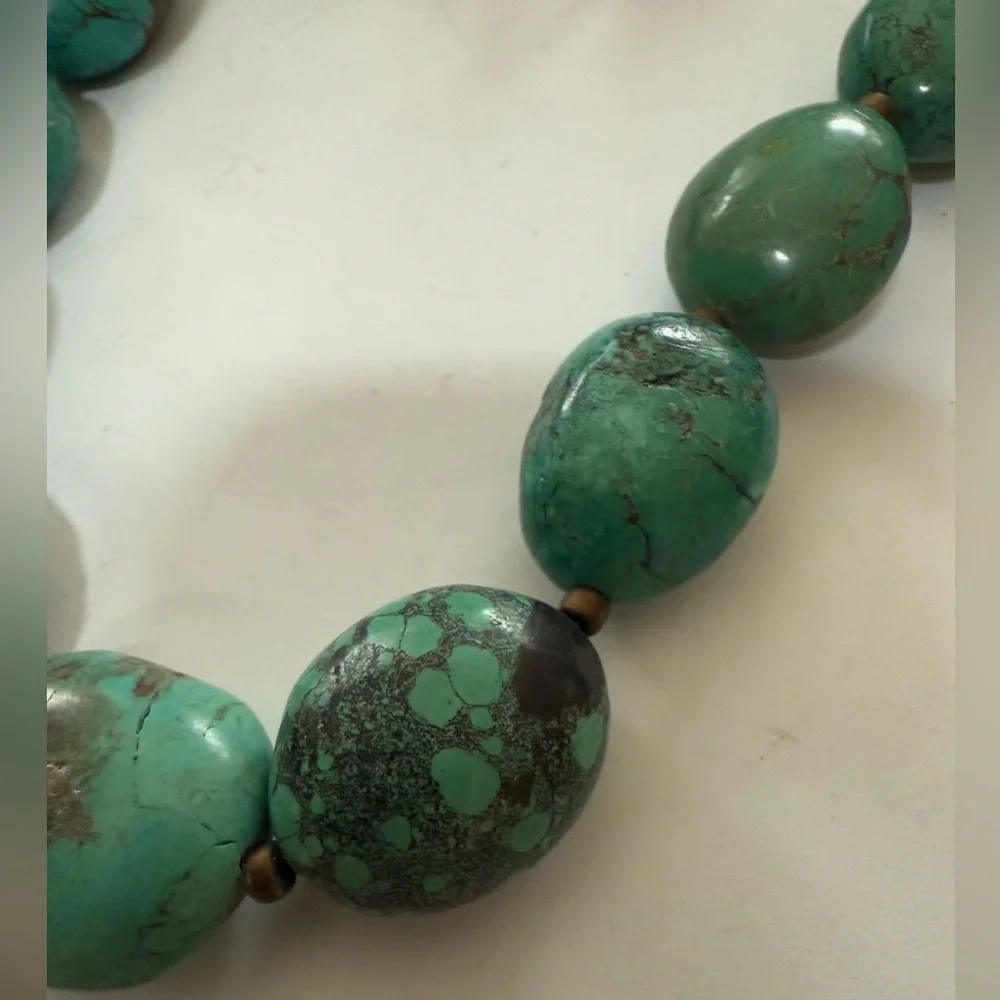 Gorgeous Chunky Hubei ?  TURQUOISE Beaded Necklace Sterling Catch